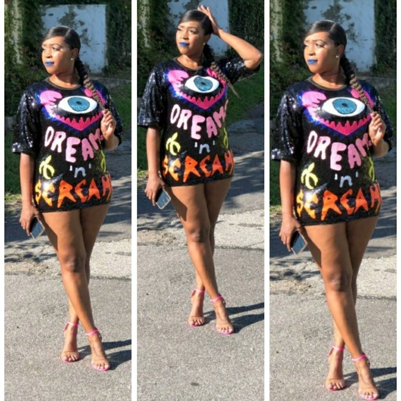 One Eye Sequins Mini Shirt Dress - Picture 2 of 8